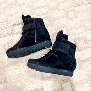 Brand New Authentic Prada Suede Lace-up Hight Top Sneakers Black